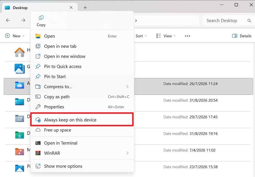 make a onedrive file always available offline