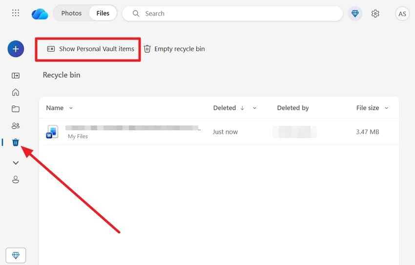 open the onedrive recycle bin