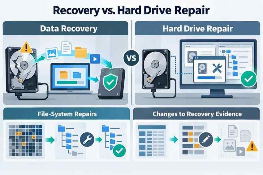 difference between recovering hard drive files and repairing file system errors