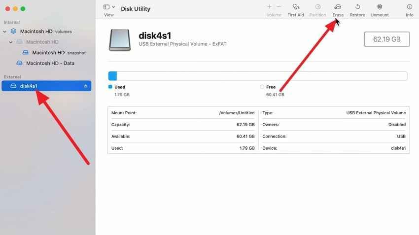 tap on erase option