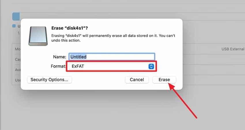 choose format and erase