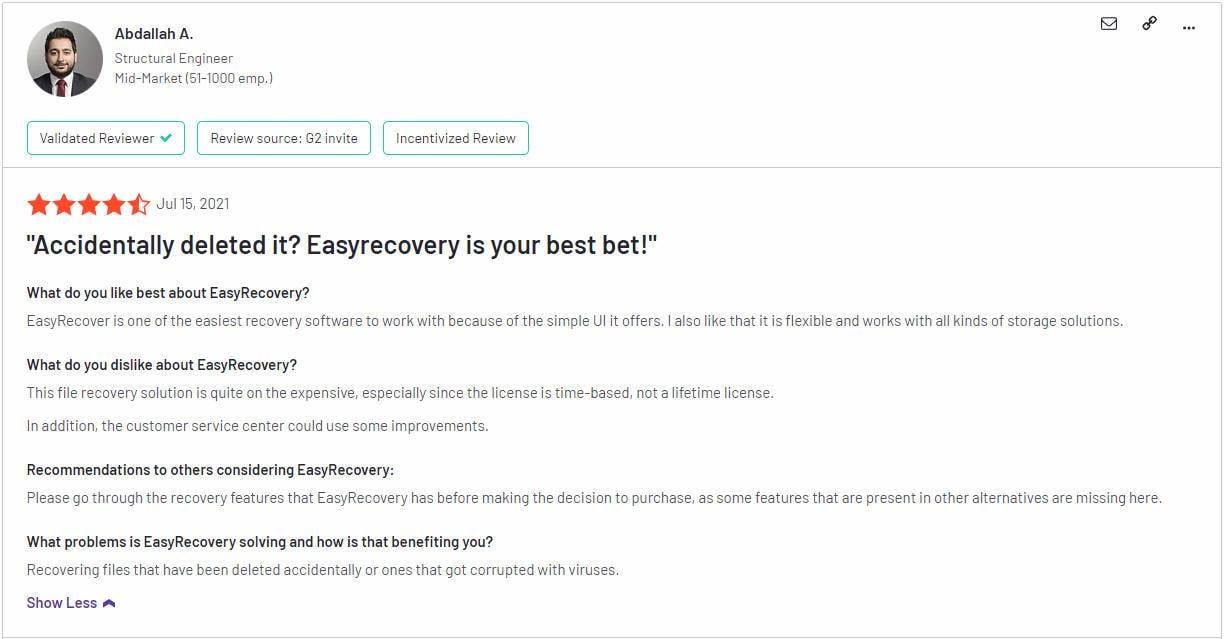 ontrack easyrecovery user review on g2