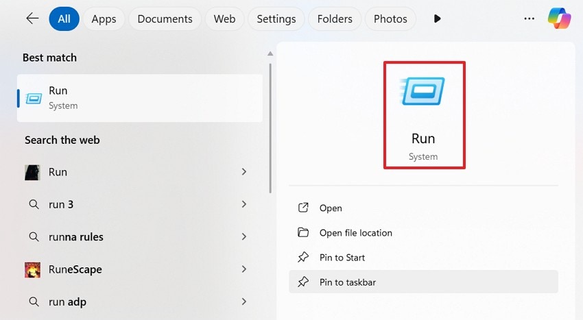 access the run command
