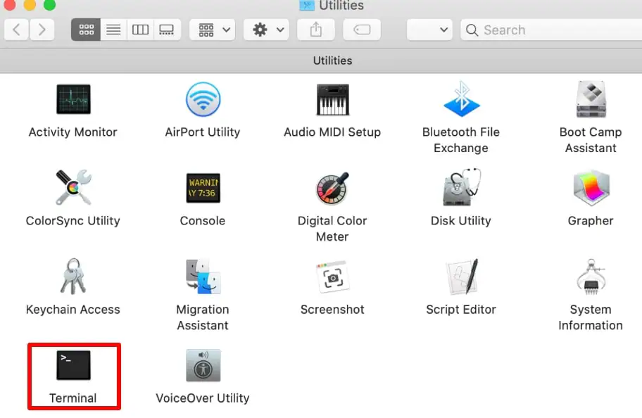 terminal in utilities folder