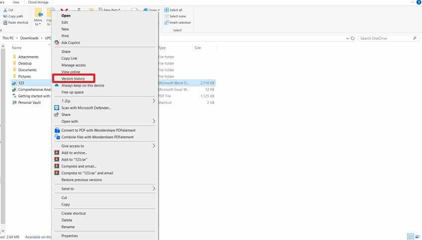 check onedrive version history 