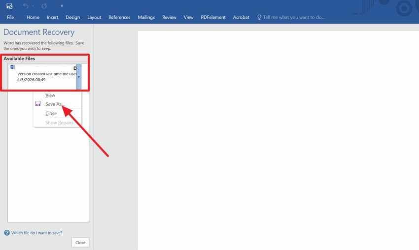 restore draft from recovery pane 