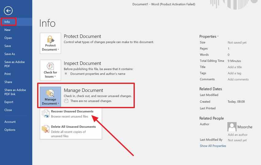 recover unsaved documents in word 
