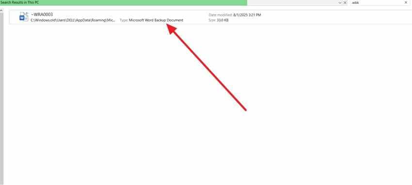 find word backup file 