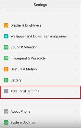 clicking on additional settings