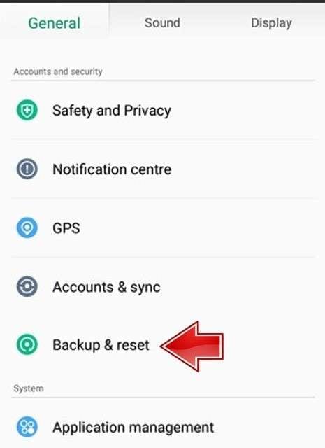 tapping on backup and reset