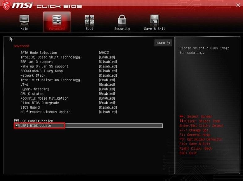 select uefi bios update option
