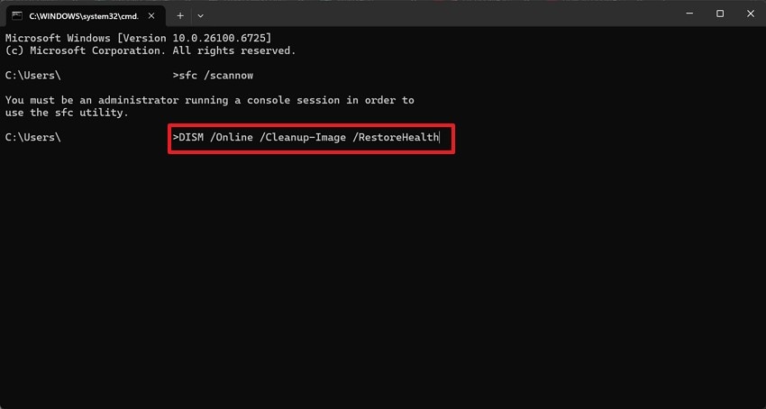 enter dism command to repair