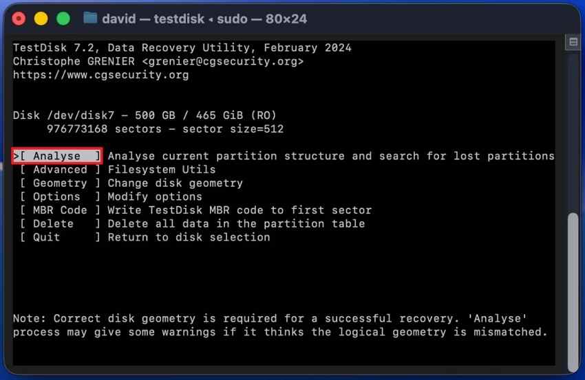 analyse sd card drive testdisk