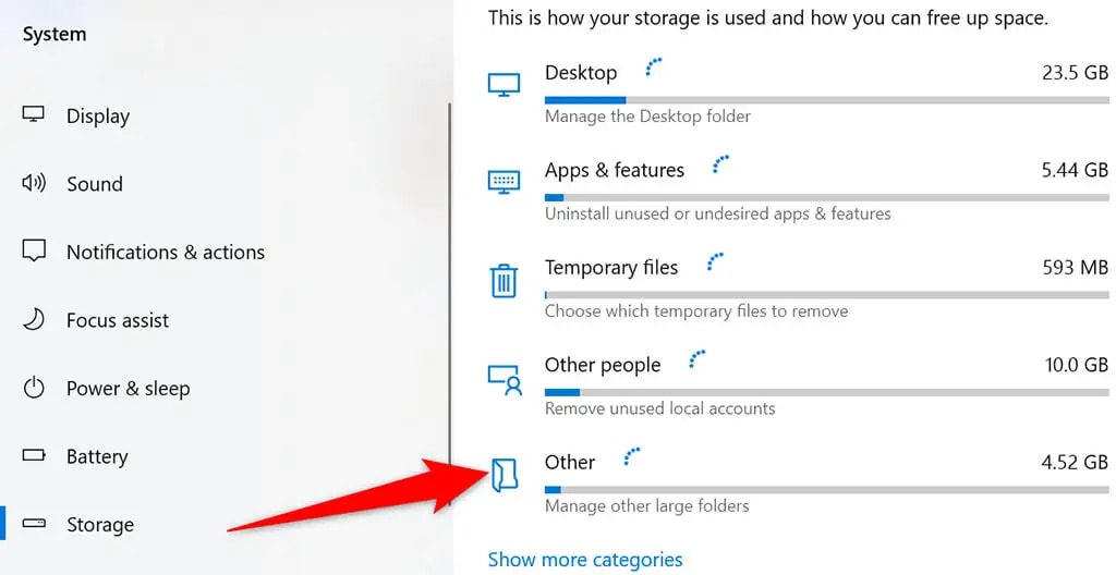 select another storage option