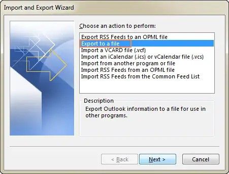 choose export to a file