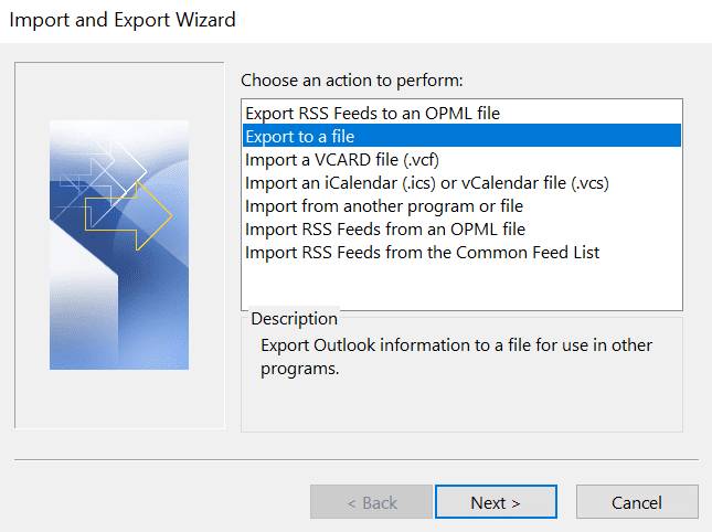 selecciona la opción Exportar a un archivo