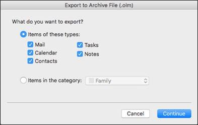 escolher os arquivos para exportar