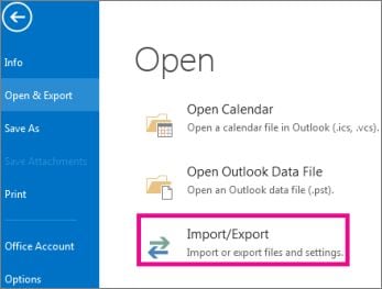 outlook import/export settings configuration