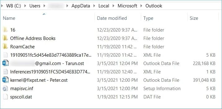 outlook ost file location windows 10