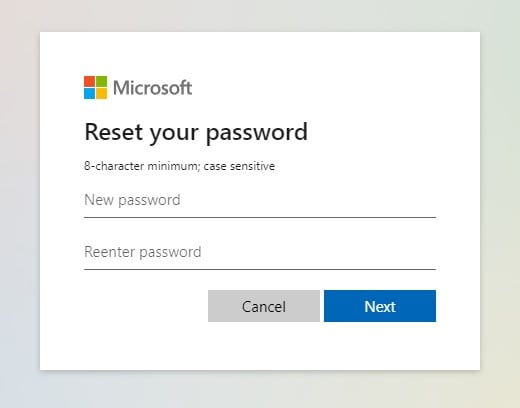 reset forgotten outlook password