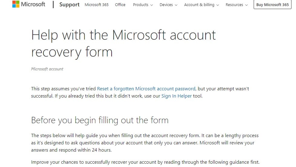 outlook account recovery