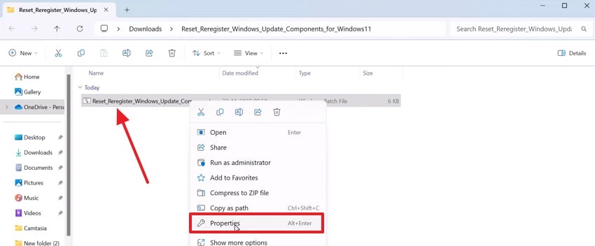 enter windows update component reset properties