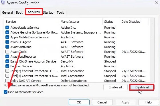 hide all microsoft services
