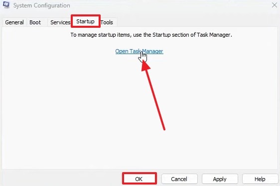 open task manager from startup tab