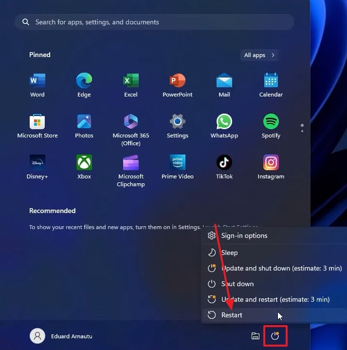 restart pc to perform reboot