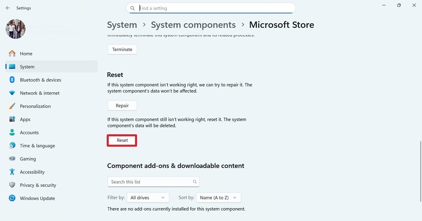 reset problematic app