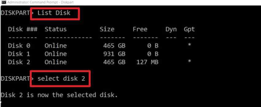 access diskpart and add command