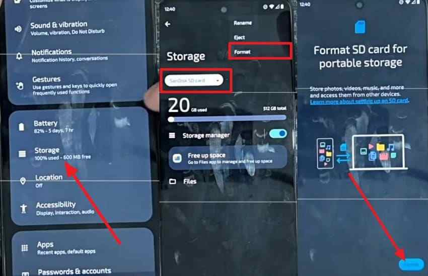 choose format on phone