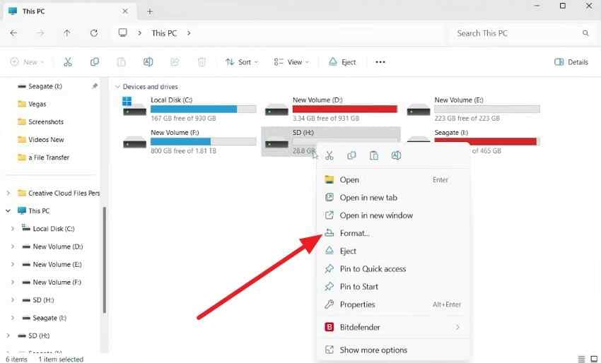 click on format option