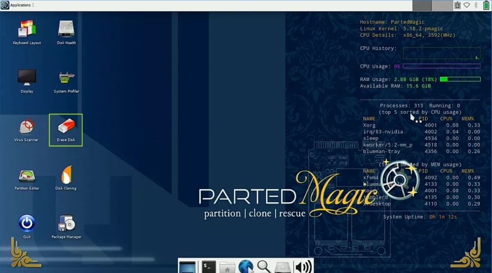 parted magic linux desktop environment
