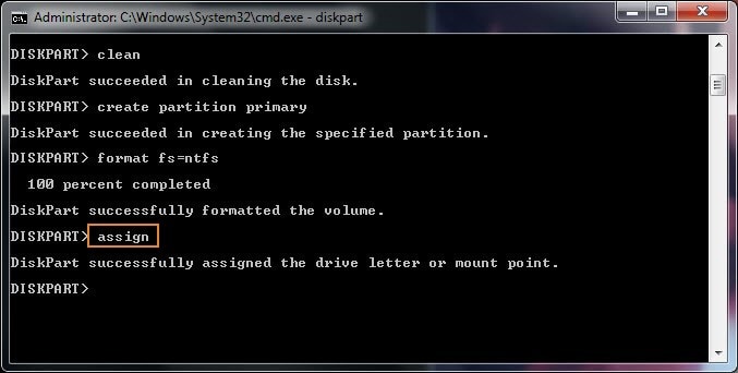 assigning the label of the new partition using diskpart in the command prompt