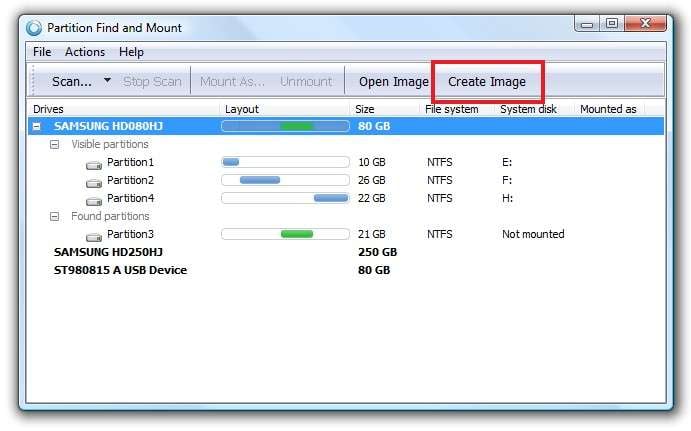 partition find and mount create disk image 