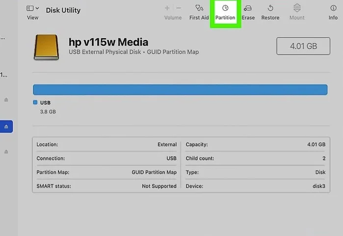partition the usb on mac