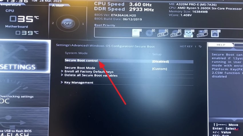 press security boot control