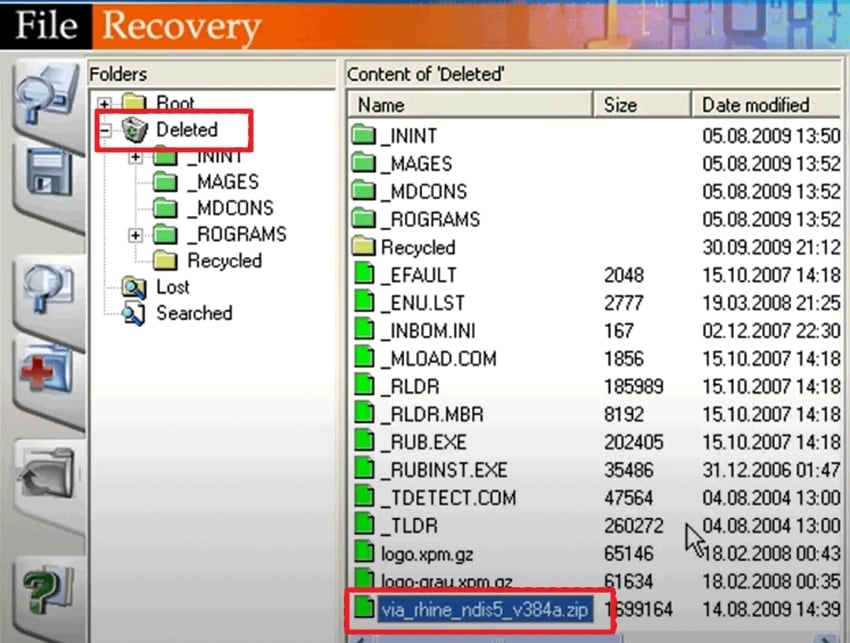 selected deleted files