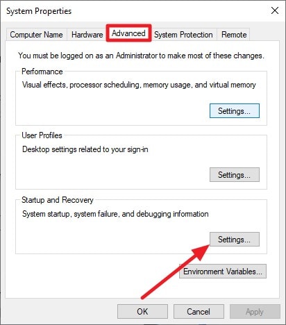 acquire system properties click advanced
