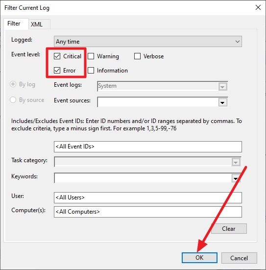 enable error and critical options