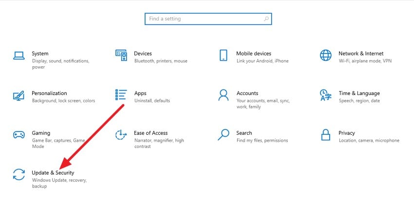 choose update and security settings