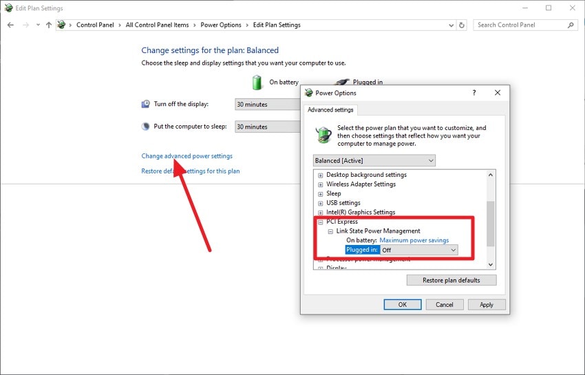 change advanced power settings