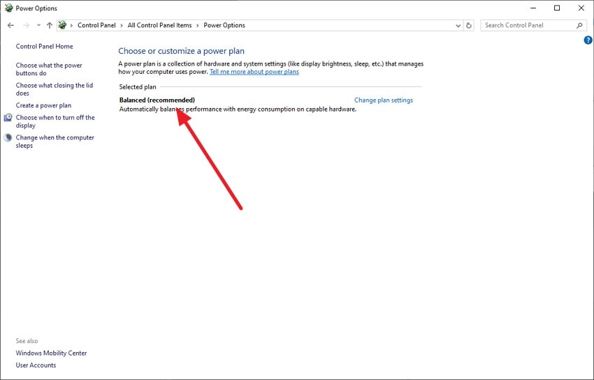 access balanced from power option