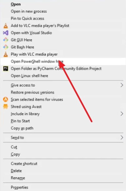 open powershell window here