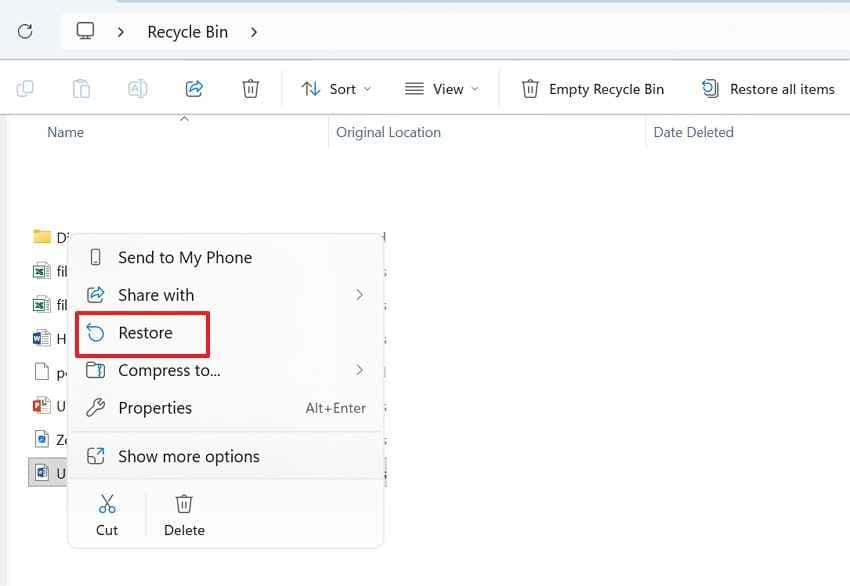 restore pdf from recycle bin