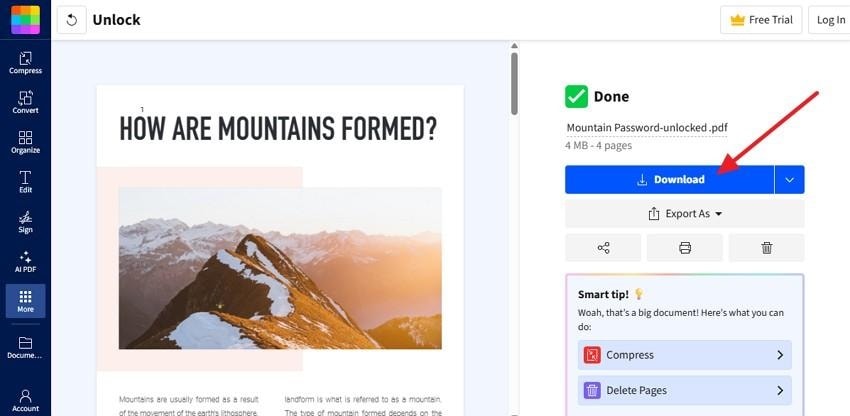 download a processed pdf from the smallpdf interface