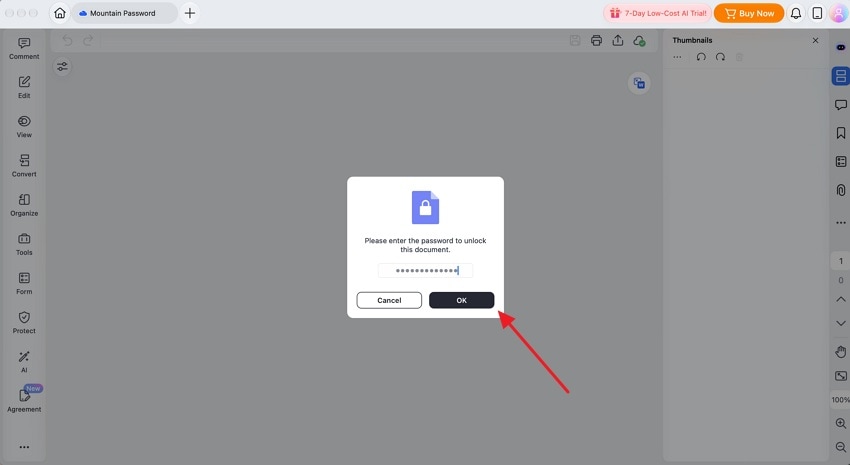 enter the existing pdf opening password in pdfelement