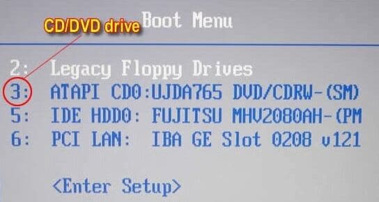 boot from the cd/dvd drive