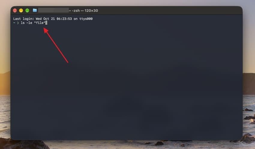 ls le file permission check entered in mac terminal